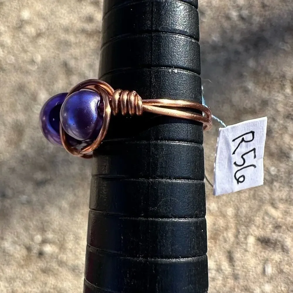 Handmade purple faux pearl copper ring